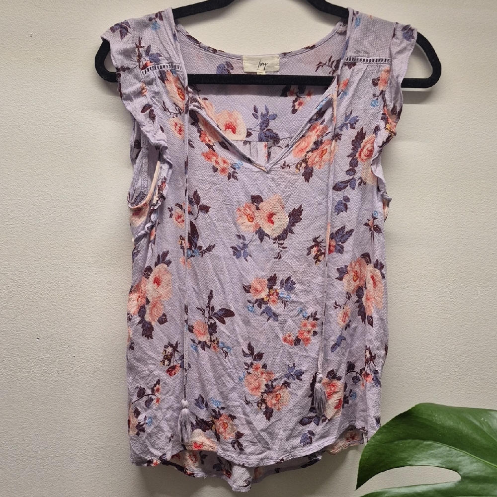 Floral Ruffle Sleeve Blouse in Lavender